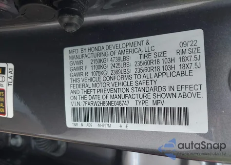 2022 Honda Cr-V Awd Ex-L from USA, damaged, VIN 7FARW2H85NE048747